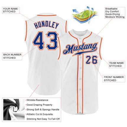 Custom Name Number Personalized Royal-Orange Sleeveless Baseball Jersey - Authentic Design Personalized White Royal-Orange