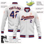 Custom Personalized Varsity Letterman Jacket with Name and Number - White & Royal-Orange Full-Snap Bomber Style Personalized
