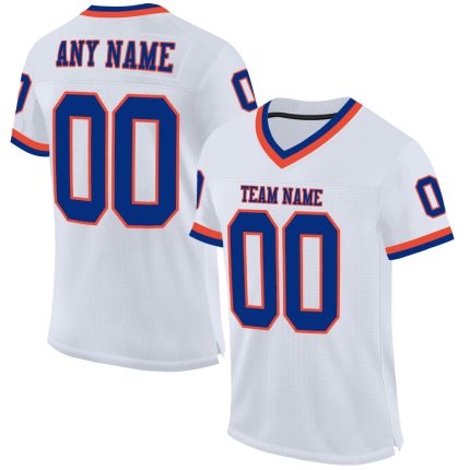 Custom Personalized Authentic Throwback Football Jersey - White Royal-Orange Mesh with Team Name and Number Personalized