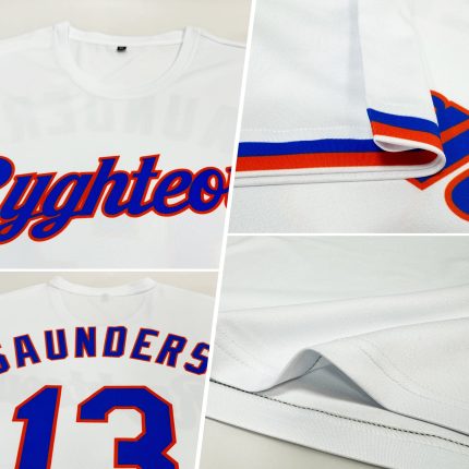 Custom Team Performance T-Shirt with Personalized Name and Number, White Royal-Orange Personalized White Royal-Orange Performance