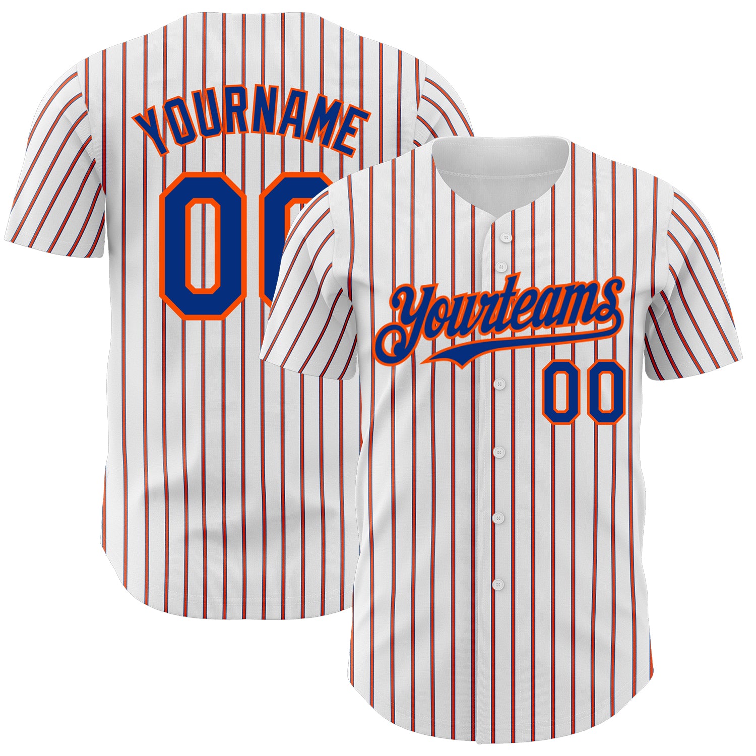 Personalized Orange-Royal Authentic Baseball Jersey with White Royal Orange Pinstripe Personalized White (Royal Orange Pinstripe)