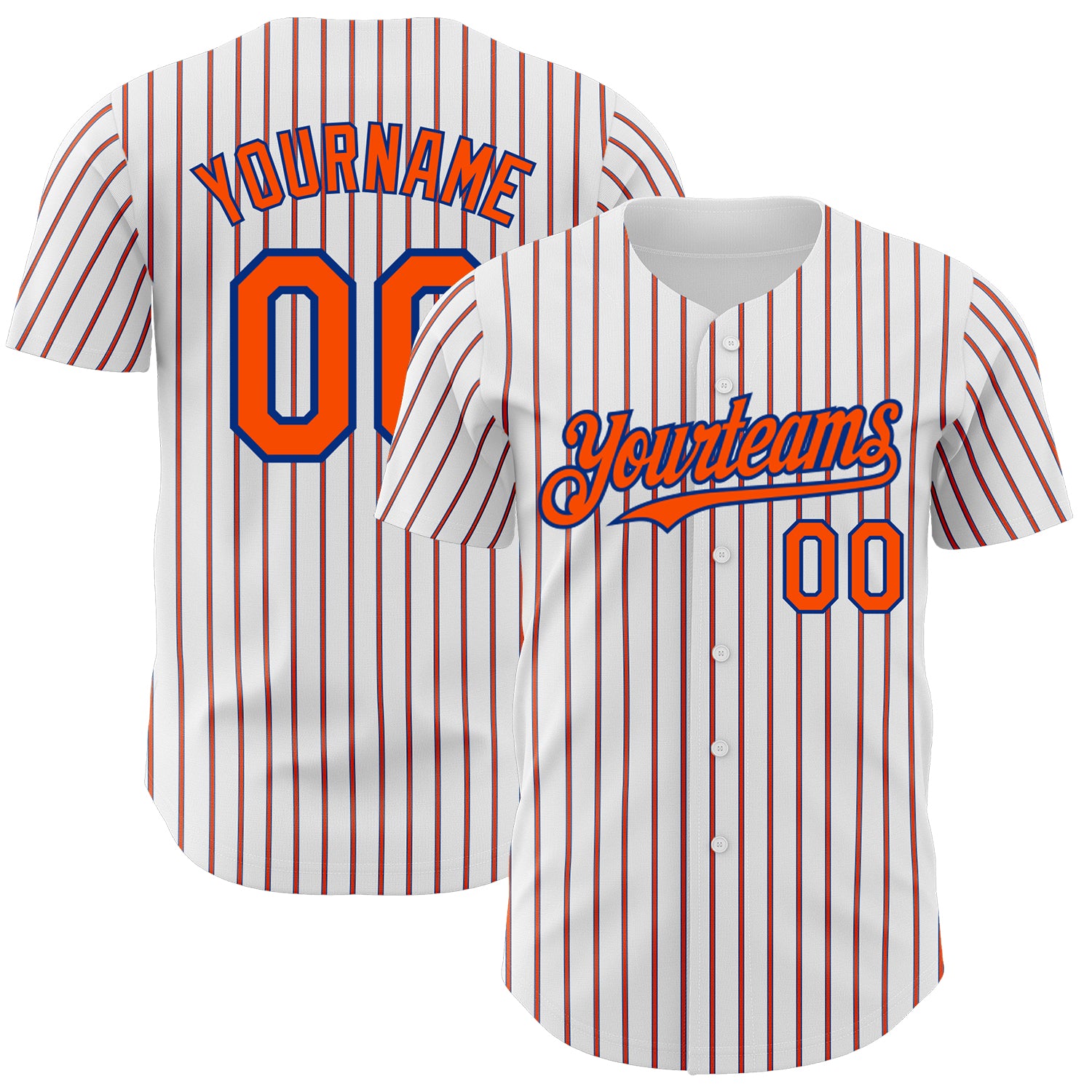 Personalized Orange-Royal Baseball Jersey with Custom Name and Number - White and Royal Orange Pinstripe Design Personalized