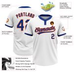 Customizable Two-Button Softball Jersey for Team - Personalized White Royal-Orange Unisex with Name and Number Personalized