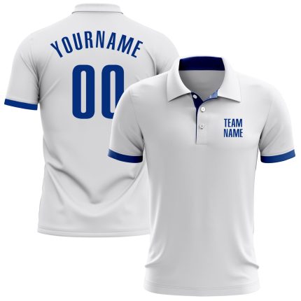 Custom Name and Number Personalized Royal Performance Golf Polo Shirt - White Personalized White Royal Performance Golf Polo