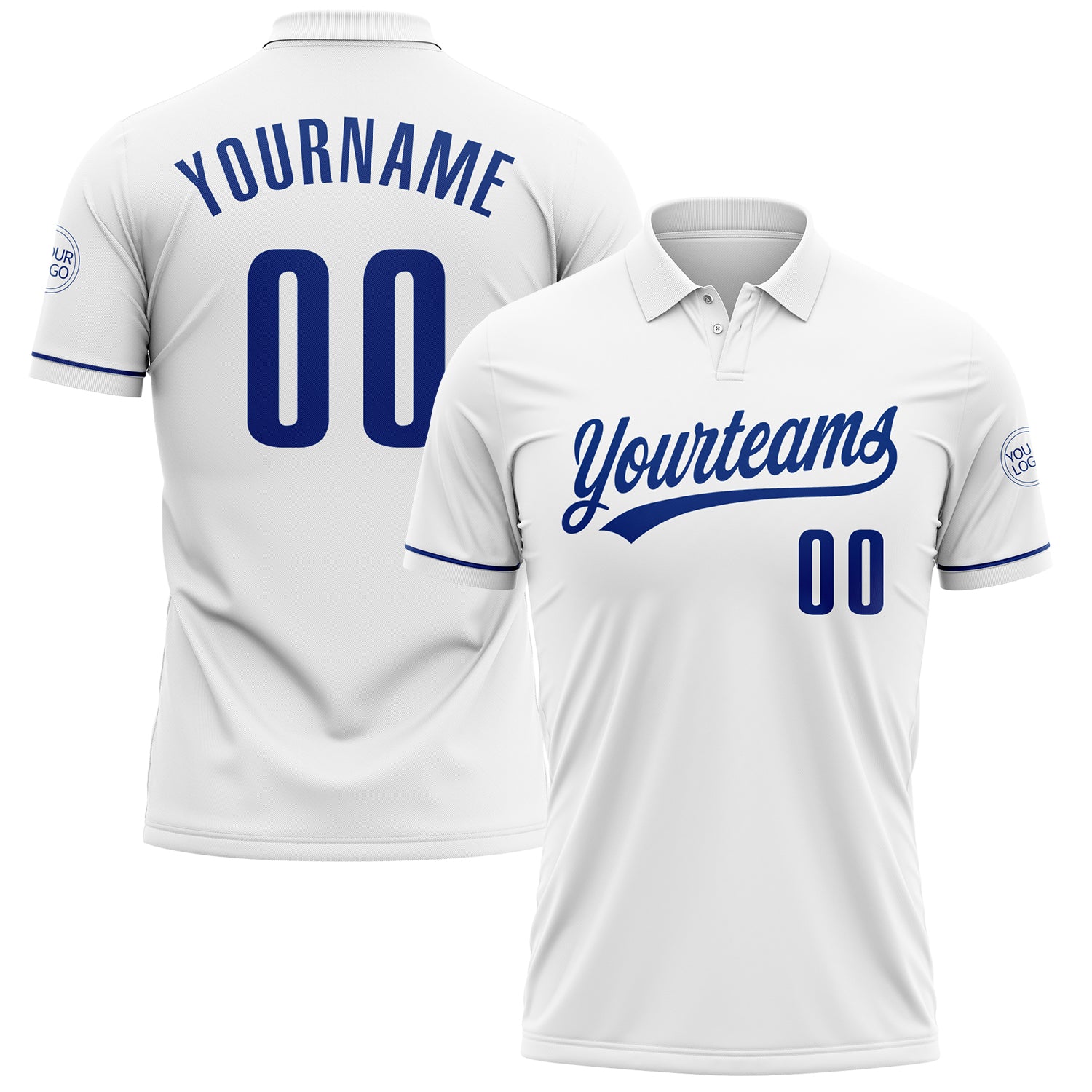 Custom Team Name Number Personalized White Royal Golf Polo Shirt Performance Personalized White Royal Performance Vapor Golf