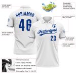 Custom Team Name Number Personalized White Royal Golf Polo Shirt Performance Personalized White Royal Performance Vapor Golf