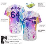 Personalized Custom Name and Number Baseball Jersey - White Royal-Pink 3D Pattern Watercolor Design Personalized White Royal-Pink