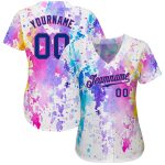 Personalized Custom Name and Number Baseball Jersey - White Royal-Pink 3D Pattern Watercolor Design Personalized White Royal-Pink