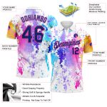 Custom Name Number Golf Polo Shirt - Personalized 3D Pattern White Royal-Pink Watercolor Design Personalized White Royal-Pink