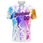 Custom Name Number Golf Polo Shirt - Personalized 3D Pattern White Royal-Pink Watercolor Design Personalized White Royal-Pink