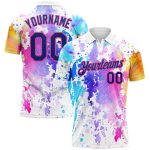 Custom Name Number Golf Polo Shirt - Personalized 3D Pattern White Royal-Pink Watercolor Design Personalized White Royal-Pink
