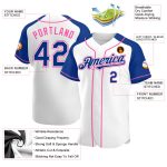 Custom Name and Number Baseball Jersey - Personalized White and Pink Raglan Sleeves Team Shirt Personalized White Royal-Pink