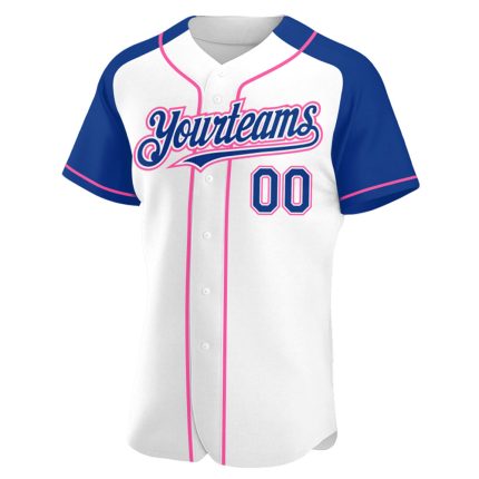Custom Name and Number Baseball Jersey - Personalized White and Pink Raglan Sleeves Team Shirt Personalized White Royal-Pink