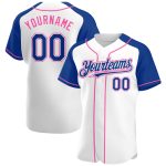 Custom Name and Number Baseball Jersey - Personalized White and Pink Raglan Sleeves Team Shirt Personalized White Royal-Pink