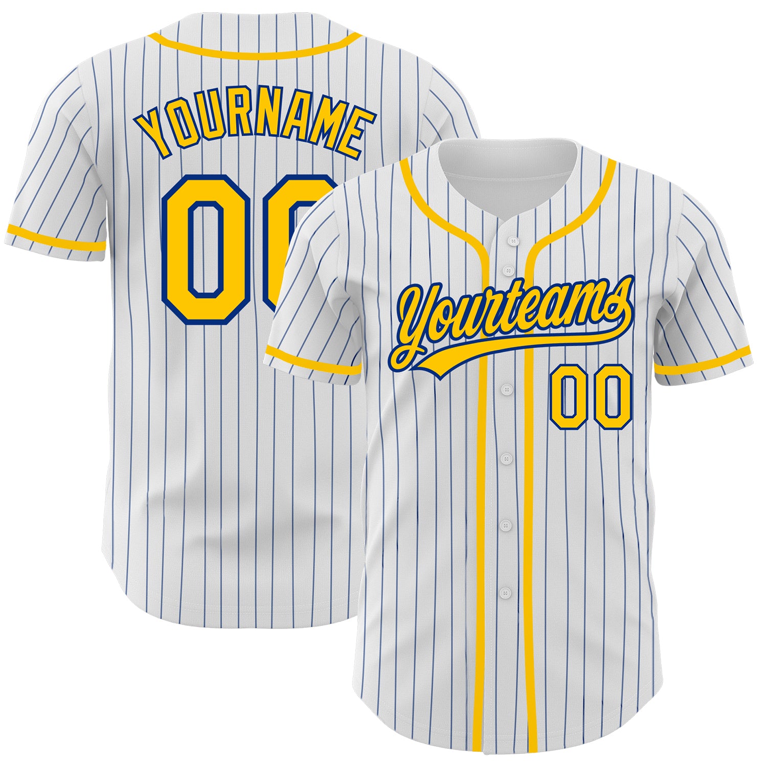 Custom Name Number Personalized Gold Pinstripe Baseball Jersey - Authentic White Team Jersey Personalized White Royal Pinstripe