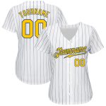 Custom Royal Pinstripe Baseball Jersey with Personalized Name & Number - Authentic White Gold-Royal Team Jersey Personalized