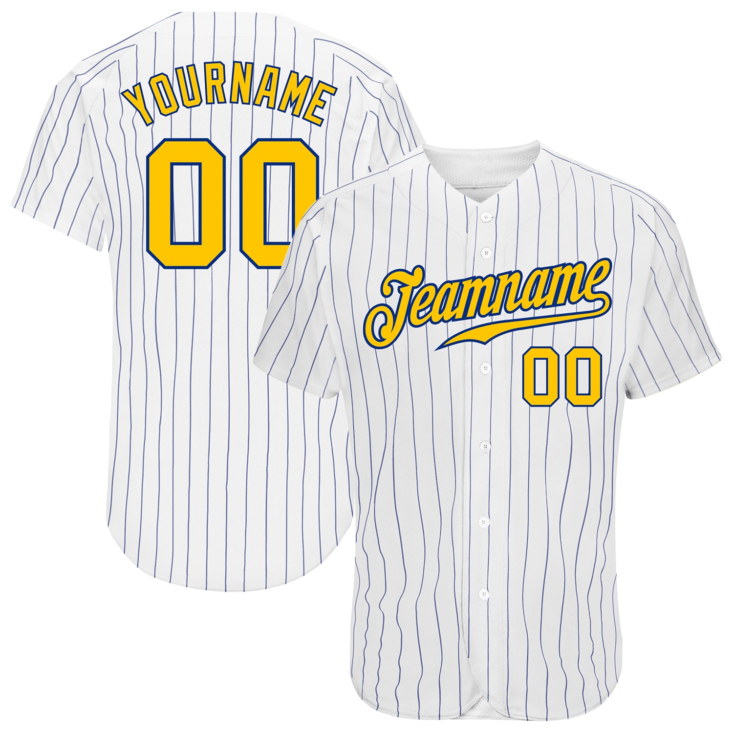 Custom Royal Pinstripe Baseball Jersey with Personalized Name & Number - Authentic White Gold-Royal Team Jersey Personalized