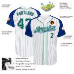 Custom Name and Number Baseball Jersey - Personalized Kelly Green-Royal Pinstripe Raglan Sleeves Personalized White Royal