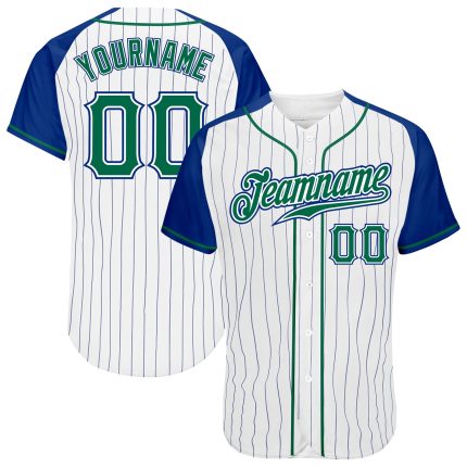 Custom Name and Number Baseball Jersey - Personalized Kelly Green-Royal Pinstripe Raglan Sleeves Personalized White Royal
