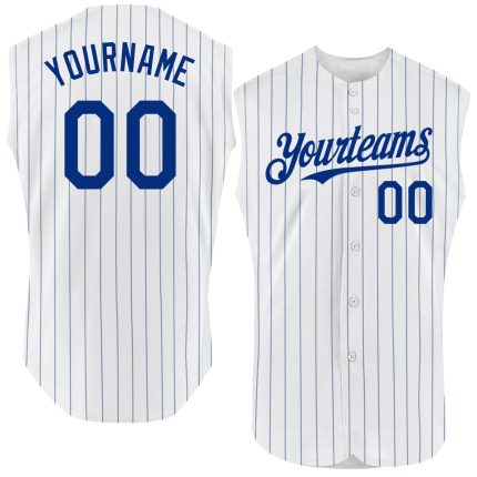 Personalized Light Blue Authentic Baseball Jersey with Custom Name & Number - White Royal Pinstripe Sleeveless Design Personalized