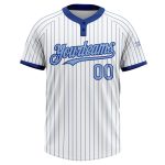 Personalized Custom Name and Number Light Blue Unisex Two-Button Softball Jersey - White Royal Pinstripe Design Personalized