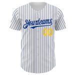 Custom Name and Number Light Blue Yellow Baseball Jersey - Personalized Authentic Royal Pinstripe Design Personalized White