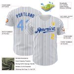 Custom Name and Number Light Blue Yellow Baseball Jersey - Personalized Authentic Royal Pinstripe Design Personalized White