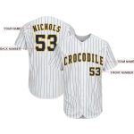 Custom Name Number Baseball Jersey - Personalized White Royal Pinstripe Navy Gold Design Personalized White Royal Pinstripe