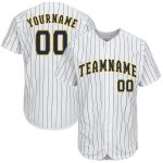 Custom Name Number Baseball Jersey - Personalized White Royal Pinstripe Navy Gold Design Personalized White Royal Pinstripe
