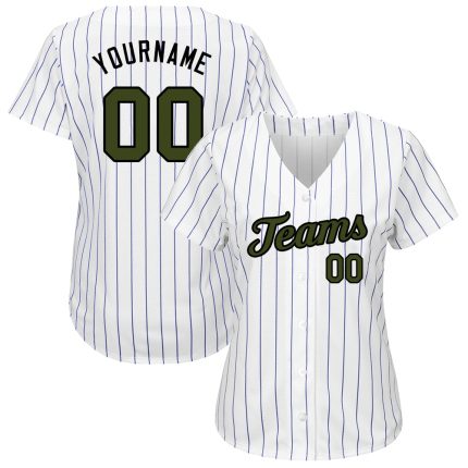Custom Name and Number Memorial Day Baseball Jersey - Personalized White Royal Pinstripe Olive-Black Design Personalized