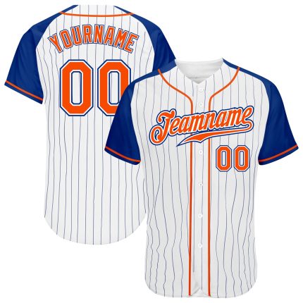 Custom Orange-Royal Baseball Jersey with Personalized Name and Number - White Royal Pinstripe Authentic Raglan Sleeves Personalized