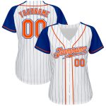 Custom Orange-Royal Baseball Jersey with Personalized Name and Number - White Royal Pinstripe Authentic Raglan Sleeves Personalized