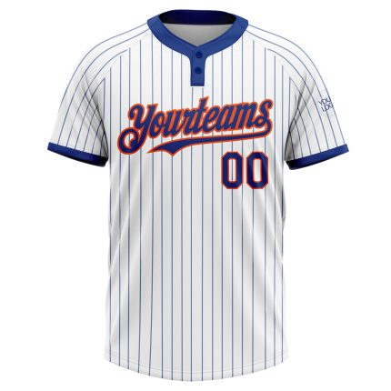 Personalized Orange Softball Jersey Unisex Two-Button White Royal Pinstripe Design Personalized White Royal Pinstripe Orange