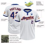Personalized Orange Softball Jersey Unisex Two-Button White Royal Pinstripe Design Personalized White Royal Pinstripe Orange