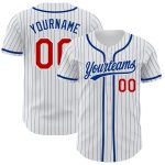 Personalized Red Royal Pinstripe Authentic Baseball Jersey for Men and Women Personalized White Royal Pinstripe Red Authentic