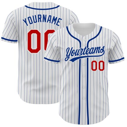 Personalized Red Royal Pinstripe Authentic Baseball Jersey for Men and Women Personalized White Royal Pinstripe Red Authentic
