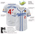 Personalized Red Royal Pinstripe Authentic Baseball Jersey for Men and Women Personalized White Royal Pinstripe Red Authentic