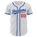 Personalized Red Royal Pinstripe Authentic Baseball Jersey for Men and Women Personalized White Royal Pinstripe Red Authentic