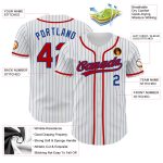 Custom Name and Number Personalized Red Royal Pinstripe Baseball Jersey - Authentic Team Jersey Personalized White Royal