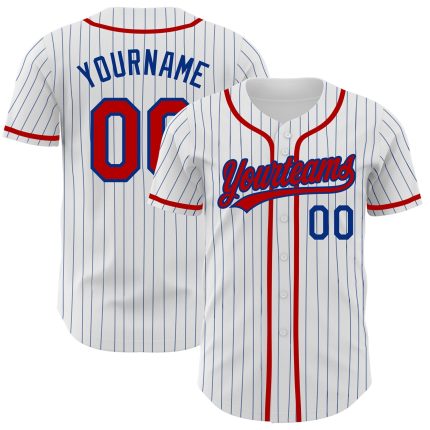 Custom Name and Number Personalized Red Royal Pinstripe Baseball Jersey - Authentic Team Jersey Personalized White Royal