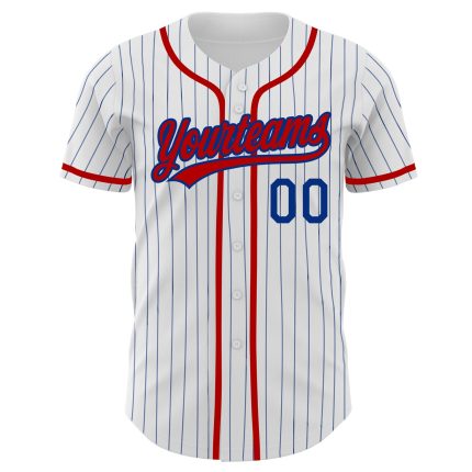 Custom Name and Number Personalized Red Royal Pinstripe Baseball Jersey - Authentic Team Jersey Personalized White Royal