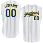 Personalized Red Authentic Sleeveless Baseball Jersey - White Royal Pinstripe Design Personalized White Royal Pinstripe Red