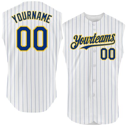 Personalized Red Authentic Sleeveless Baseball Jersey - White Royal Pinstripe Design Personalized White Royal Pinstripe Red