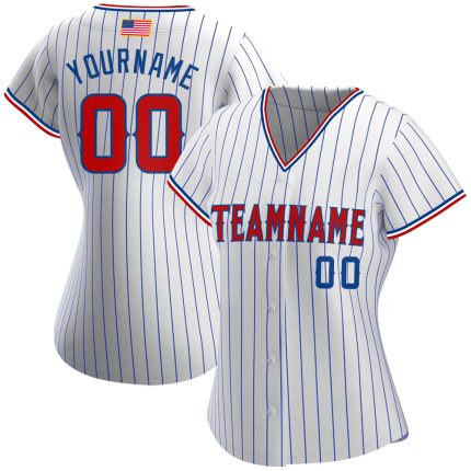 Personalized American Flag Baseball Jersey with Custom Name and Number - White Royal Pinstripe Red-Royal Fashion Jersey Personalized