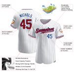 Custom Name and Number Authentic Red-Royal Baseball Jersey - Personalized White Royal Pinstripe Design Personalized White