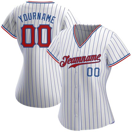 Custom Name and Number Authentic Red-Royal Baseball Jersey - Personalized White Royal Pinstripe Design Personalized White