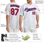 Personalized Red and Royal Authentic Baseball Jersey - White Royal Pinstripe Design Personalized White Royal Pinstripe Red-Royal