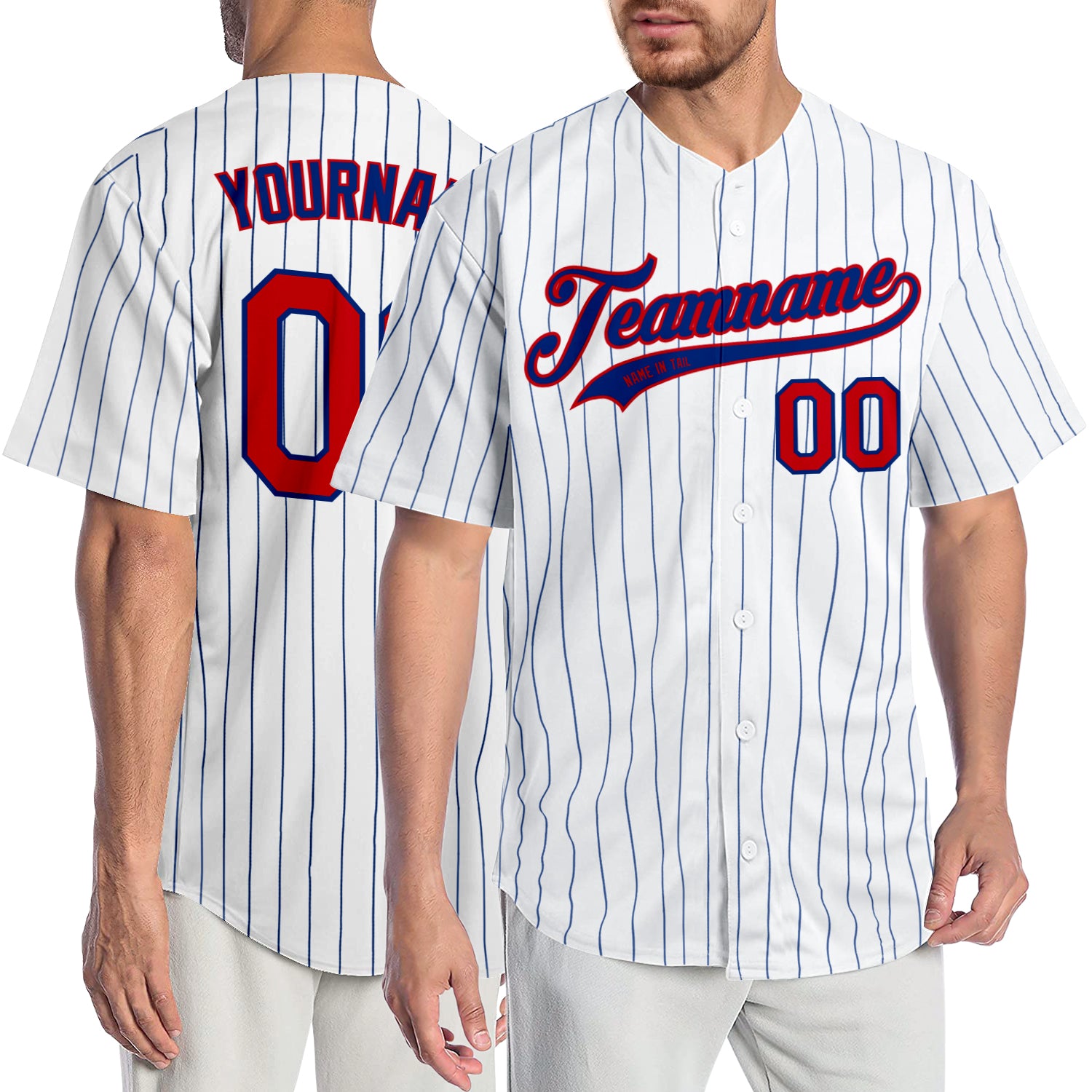 Personalized Red and Royal Authentic Baseball Jersey - White Royal Pinstripe Design Personalized White Royal Pinstripe Red-Royal