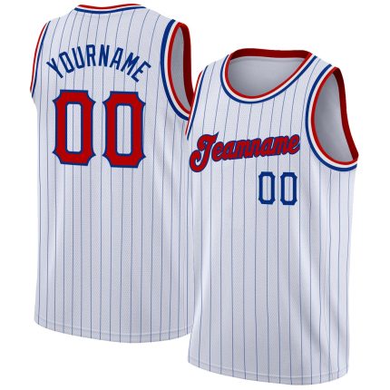 Custom Red-Royal Basketball Jersey with Personalized Name & Number - White Royal Pinstripe Authentic Personalized White Royal