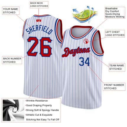 Custom Red-Royal Basketball Jersey with Personalized Name & Number - White Royal Pinstripe Authentic Personalized White Royal